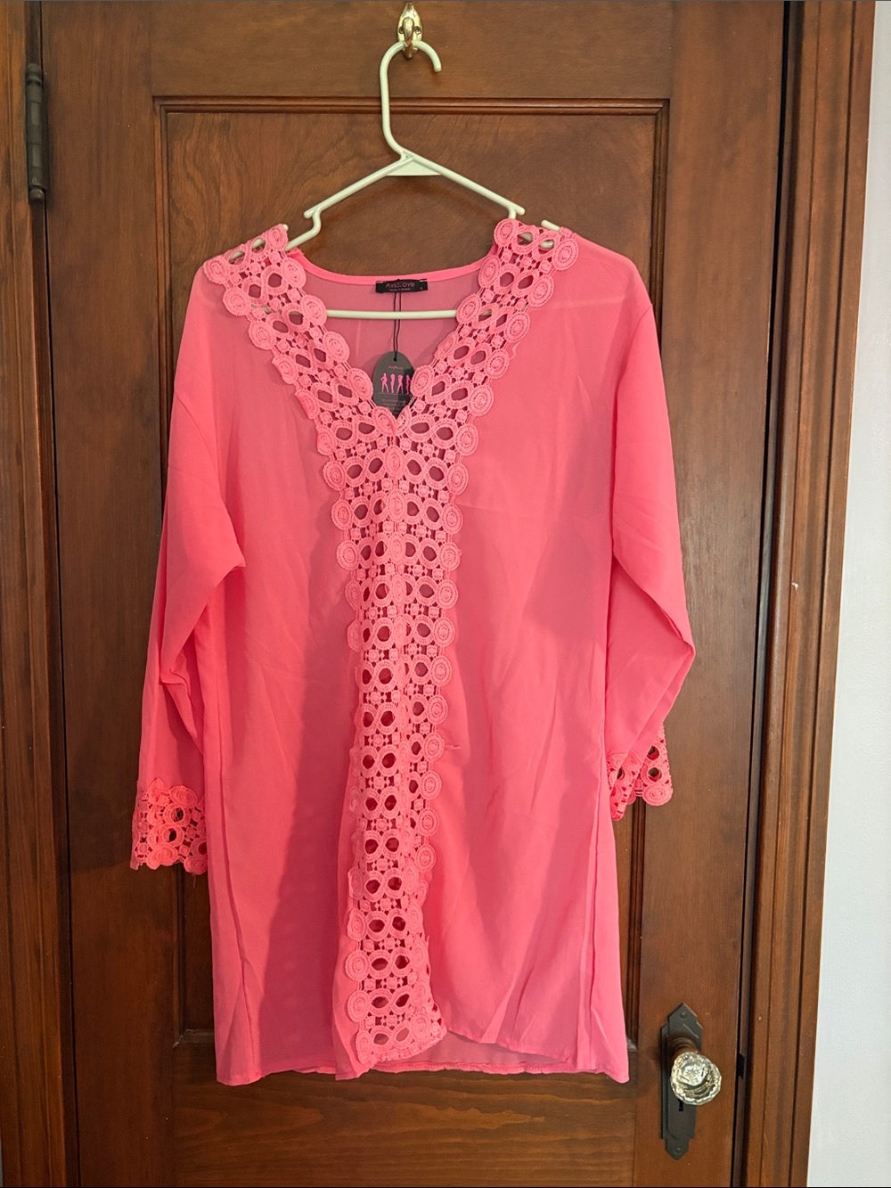 Kimi and Kai Coral Crochet-Trim V-Neck Coverup